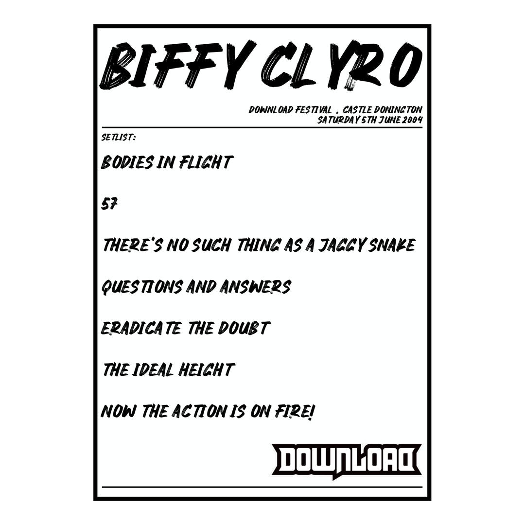 Biffy Clyro Castle Donington 5th June 2004 Setlist poster