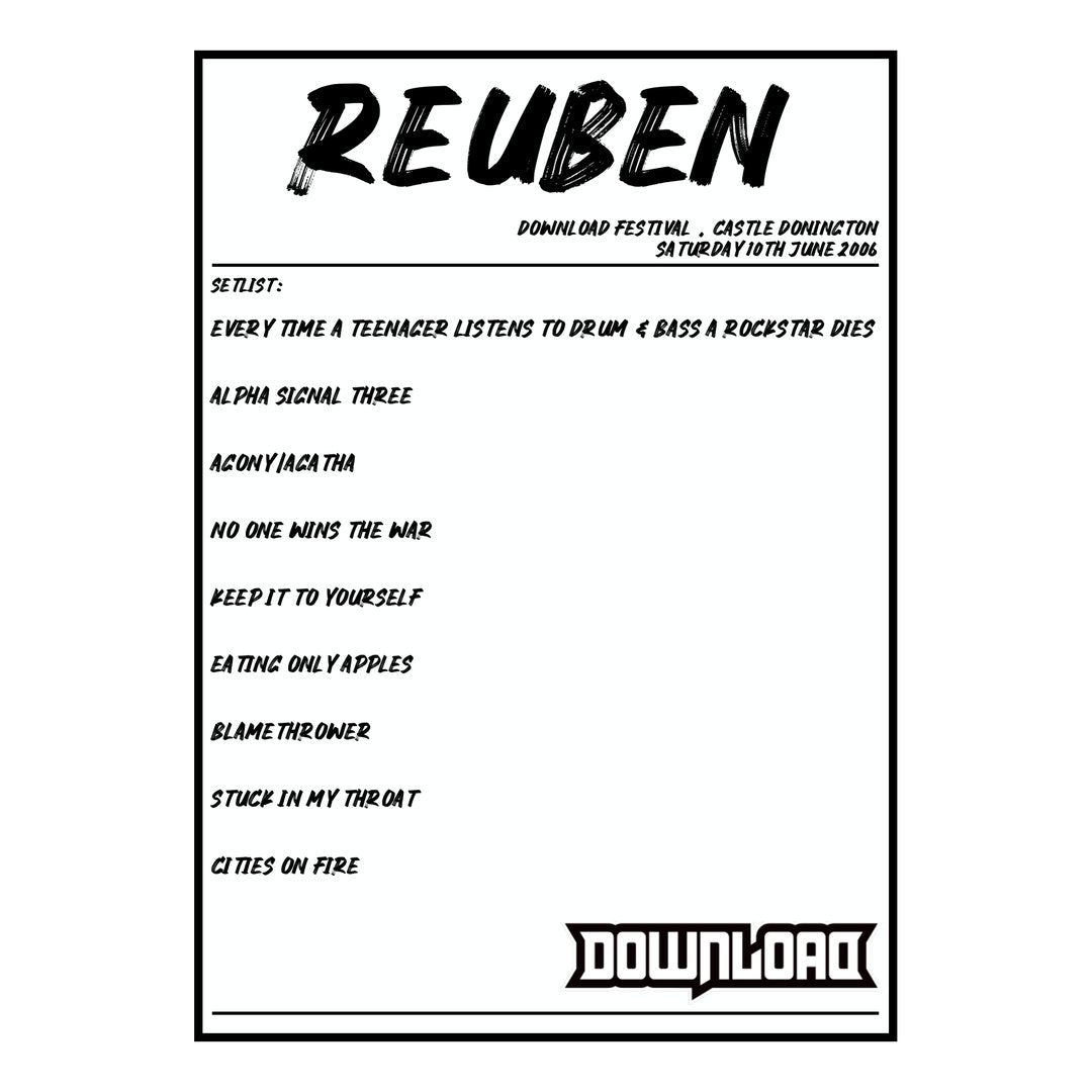 Reuben Castle Donington 10th June 2006 Setlist poster