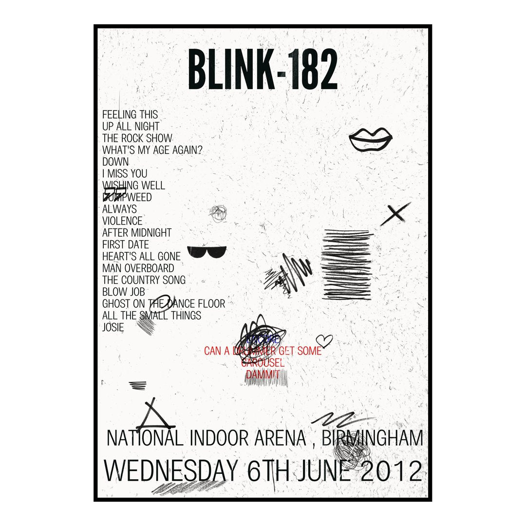 blink‐182 Birmingham 6th June 2012 Setlist poster
