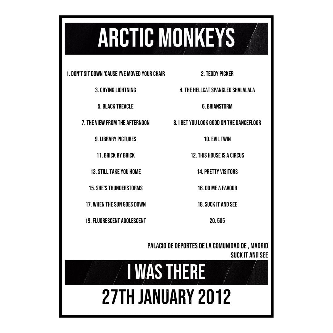Arctic Monkeys Madrid 27th January 2012 Setlist poster