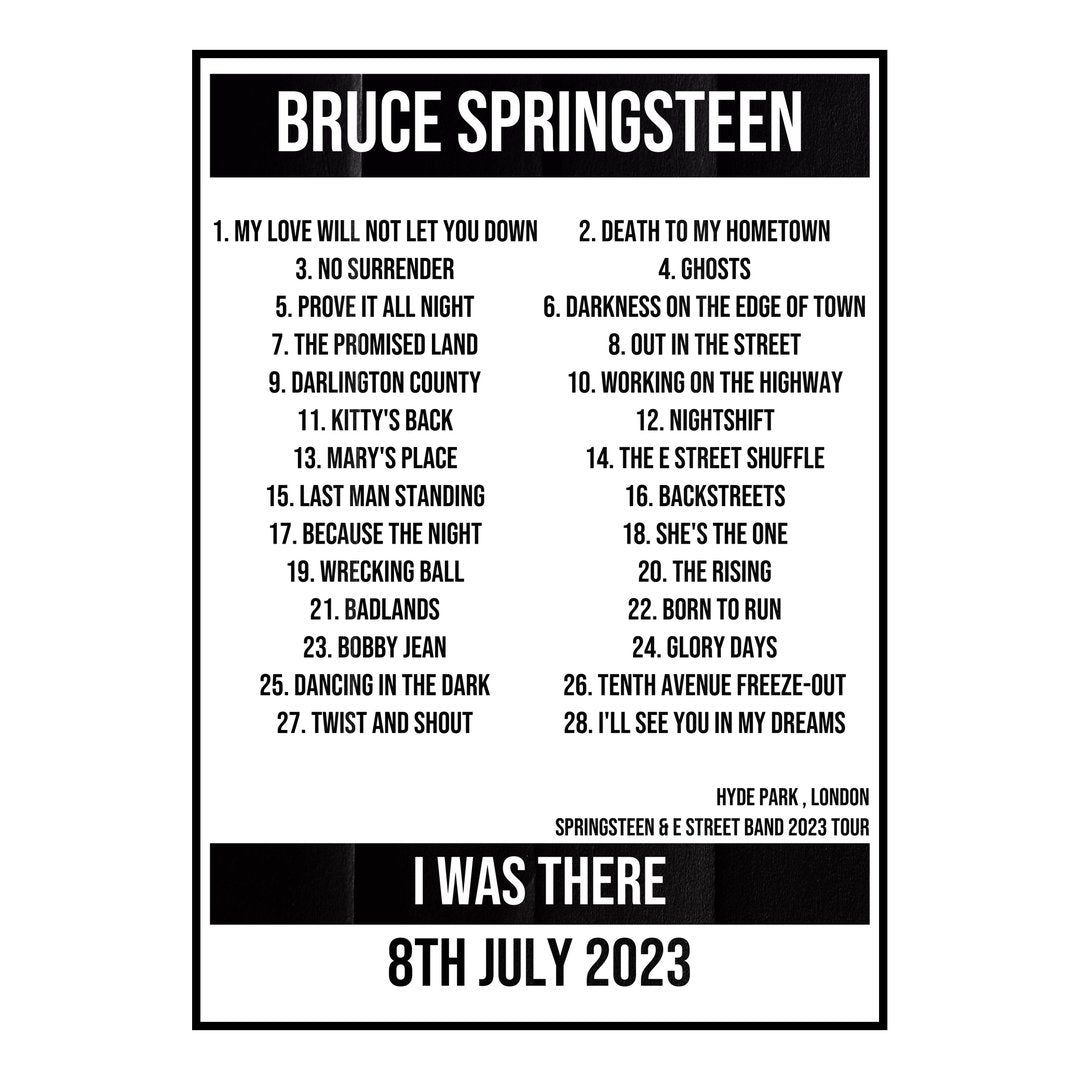 Bruce Springsteen London 8th July 2023 Setlist poster