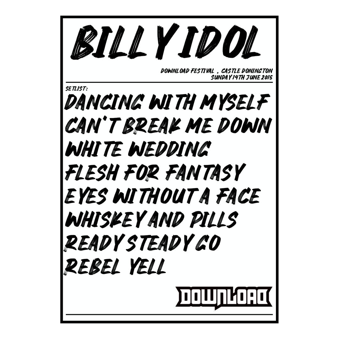 Billy Idol Castle Donington 14th June 2015 Setlist poster