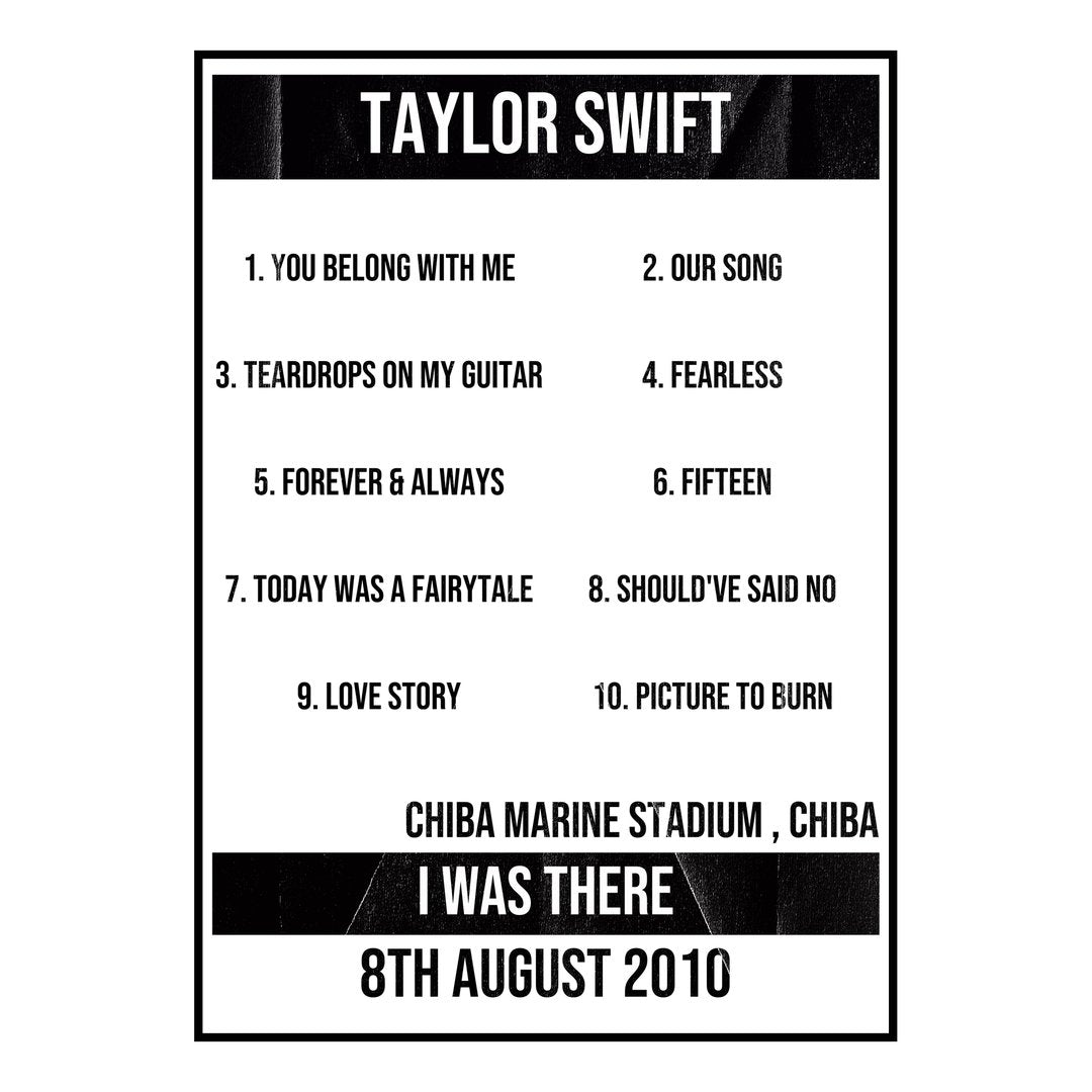 Taylor Swift Chiba 8th August 2010 Setlist poster