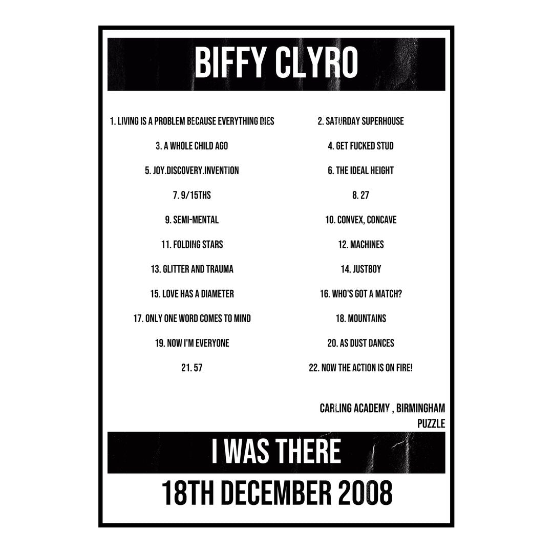 Biffy Clyro Birmingham 18th December 2008 Setlist poster