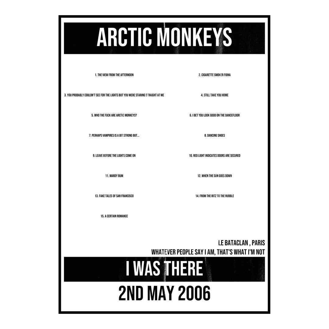 Arctic Monkeys Paris 2nd May 2006 Setlist poster