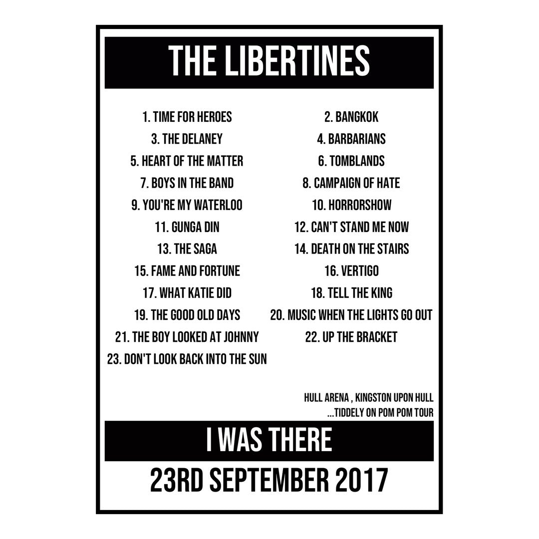 A Setlist Poster Featuring The Libertines Gig from Kingston upon Hull in 2017
