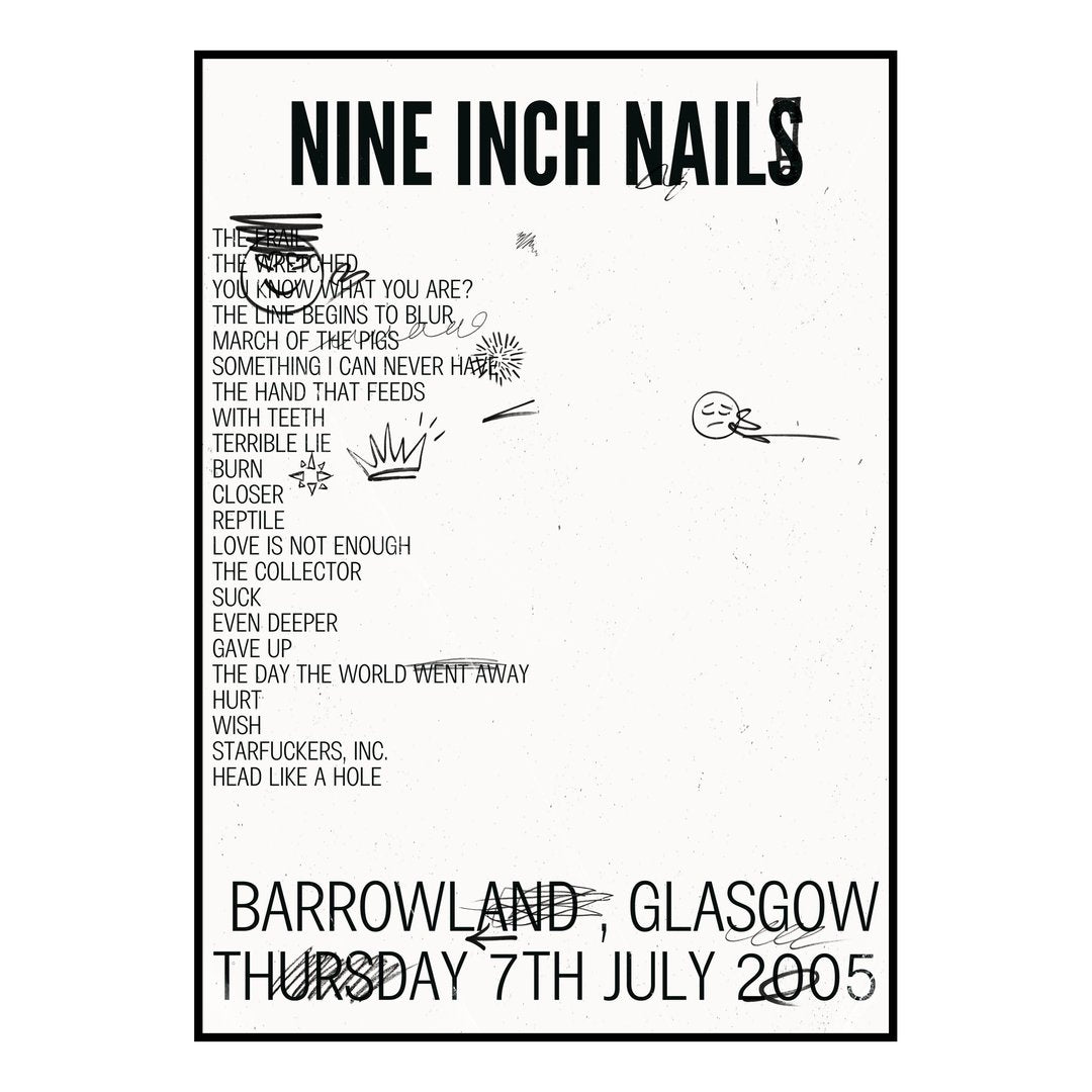 Nine Inch Nails Glasgow 7th July 2005 Setlist poster