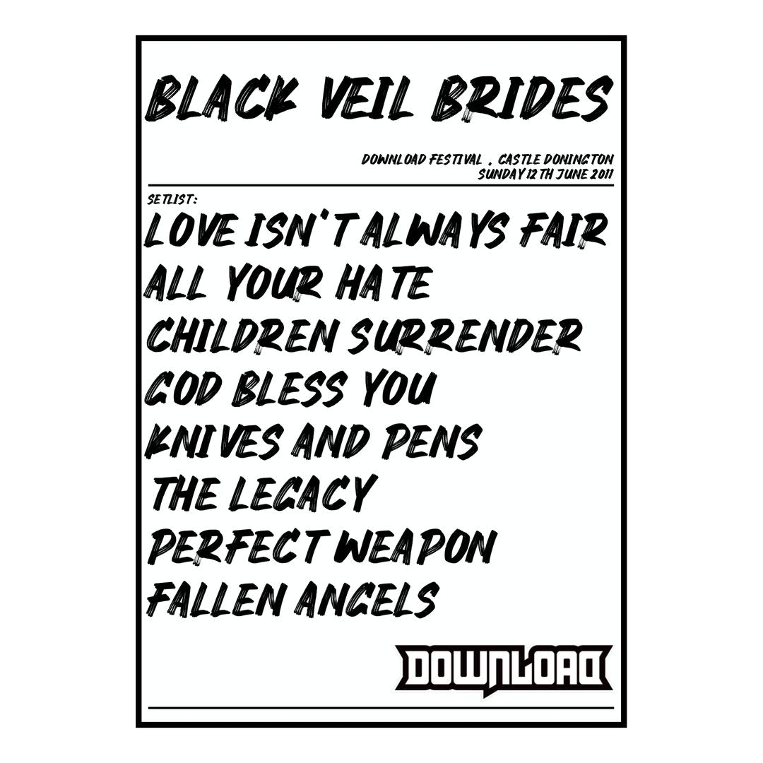 Black Veil Brides Castle Donington 12th June 2011 Setlist poster