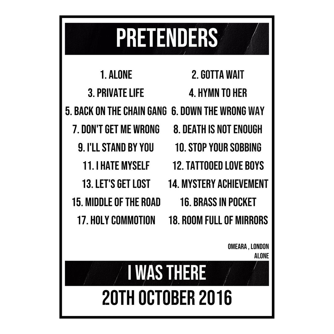 Pretenders London 20th October 2016 Setlist poster