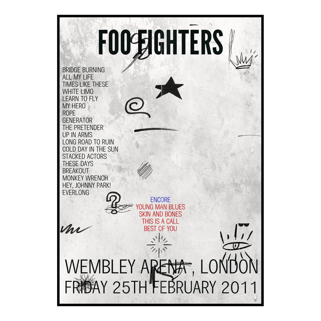 Foo Fighters London 25th February 2011 Setlist poster