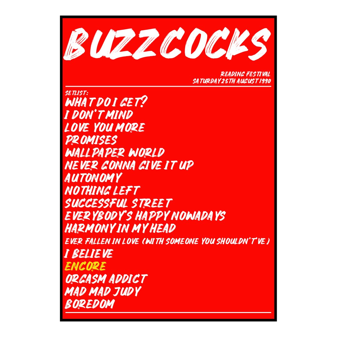 Buzzcocks Reading 25th August 1990 Setlist poster