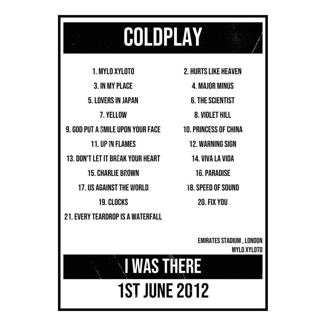 Coldplay London 1st June 2012 Setlist poster