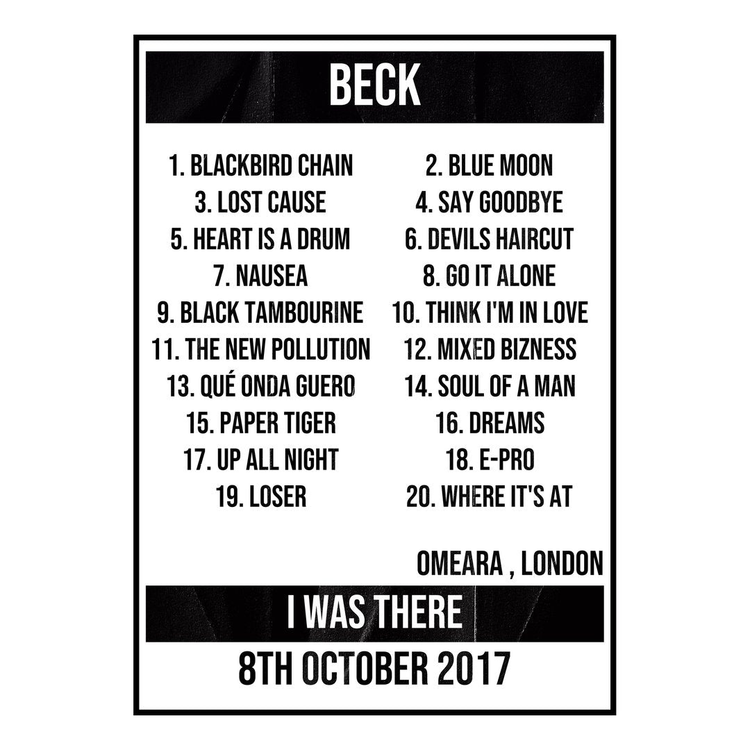 Beck London 8th October 2017 Setlist poster
