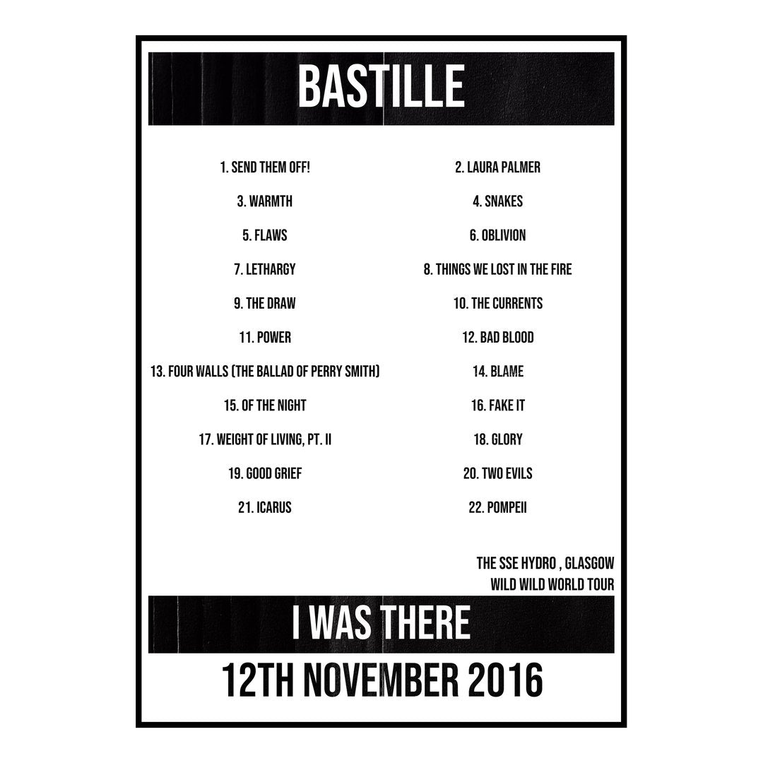 Bastille Glasgow 12th November 2016 Setlist poster