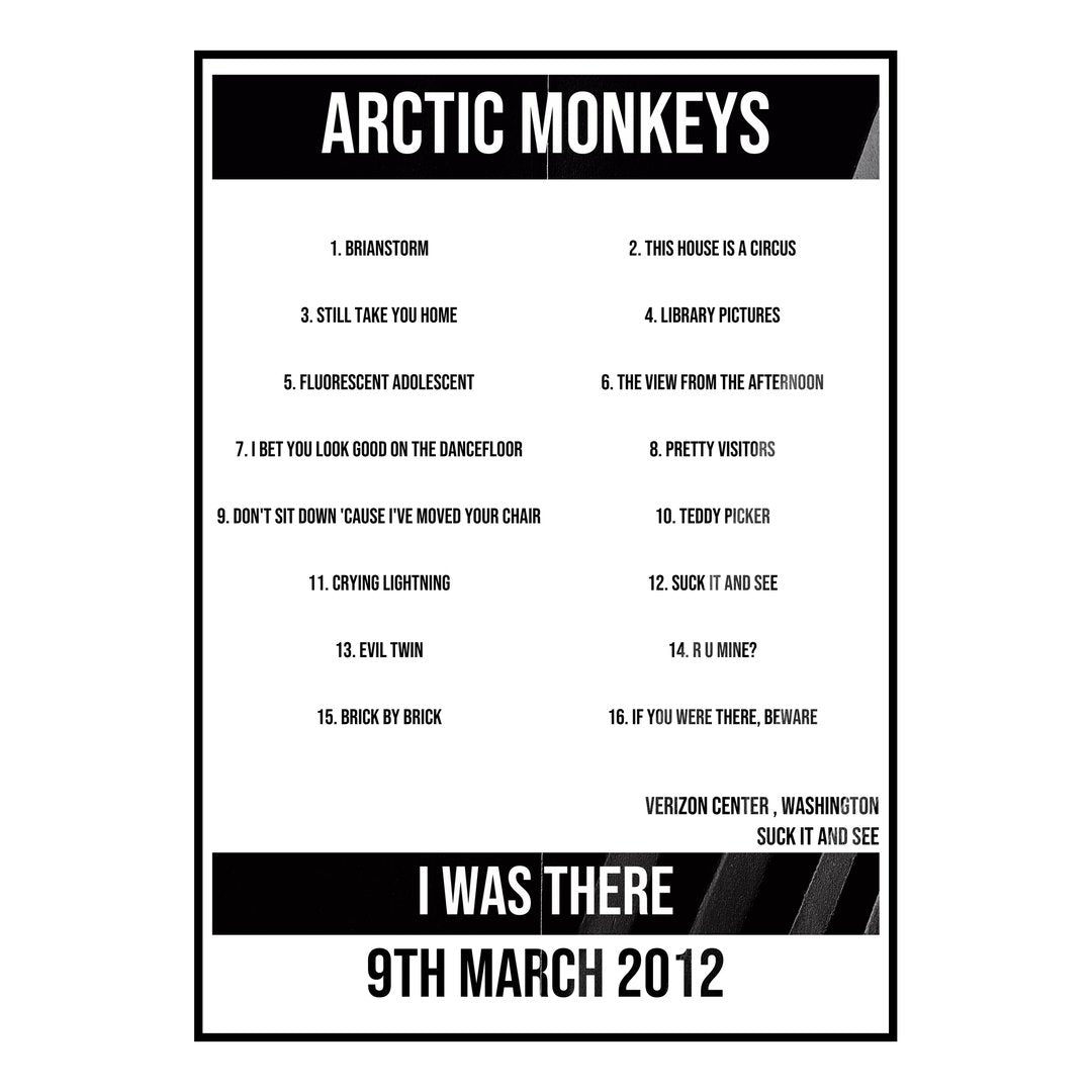 Arctic Monkeys Washington 9th March 2012 Setlist poster