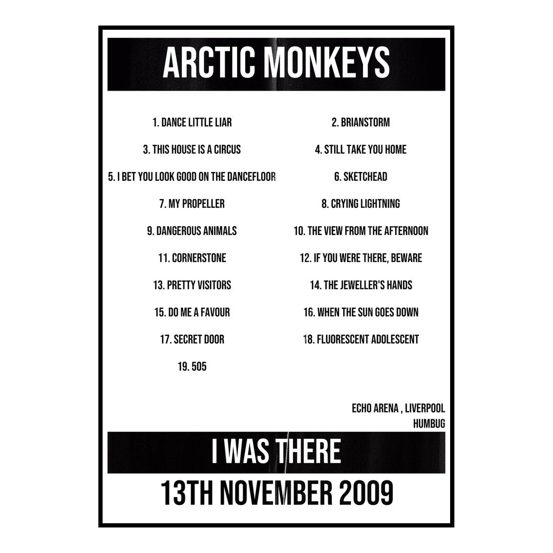 Arctic Monkeys Liverpool 13th November 2009 Setlist poster