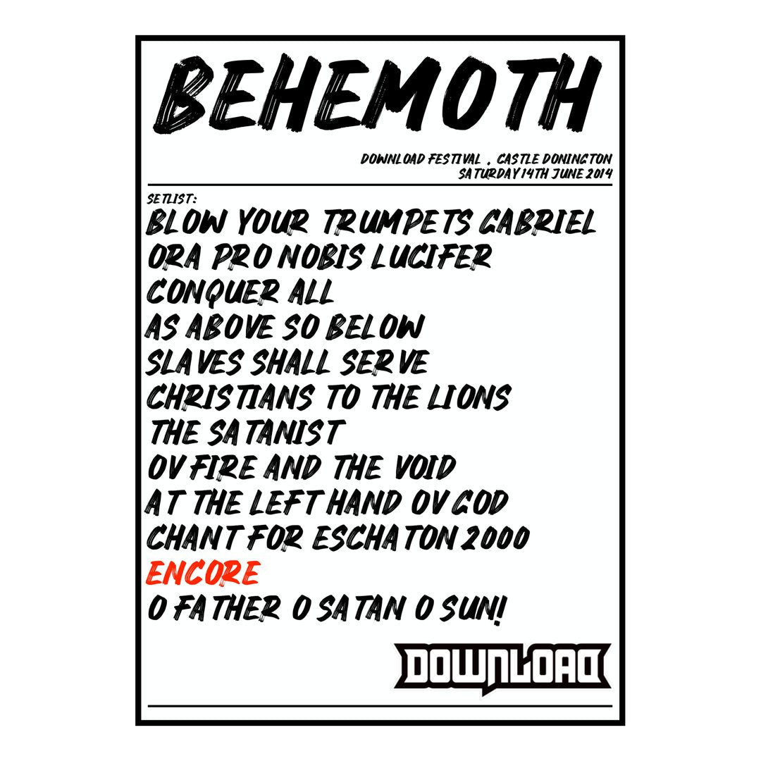 Behemoth Castle Donington 14th June 2014 Setlist poster