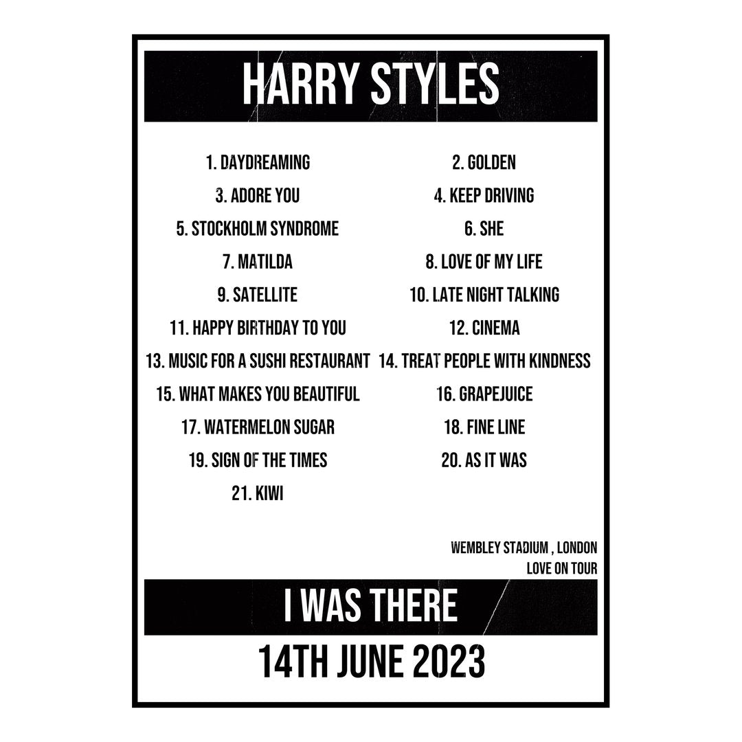 Harry Styles London 14th June 2023 Setlist poster