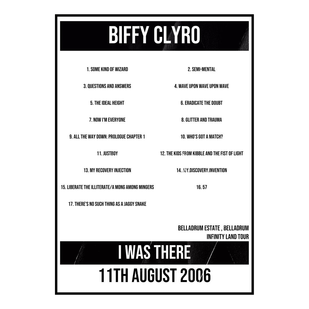 Biffy Clyro Belladrum 11th August 2006 Setlist poster