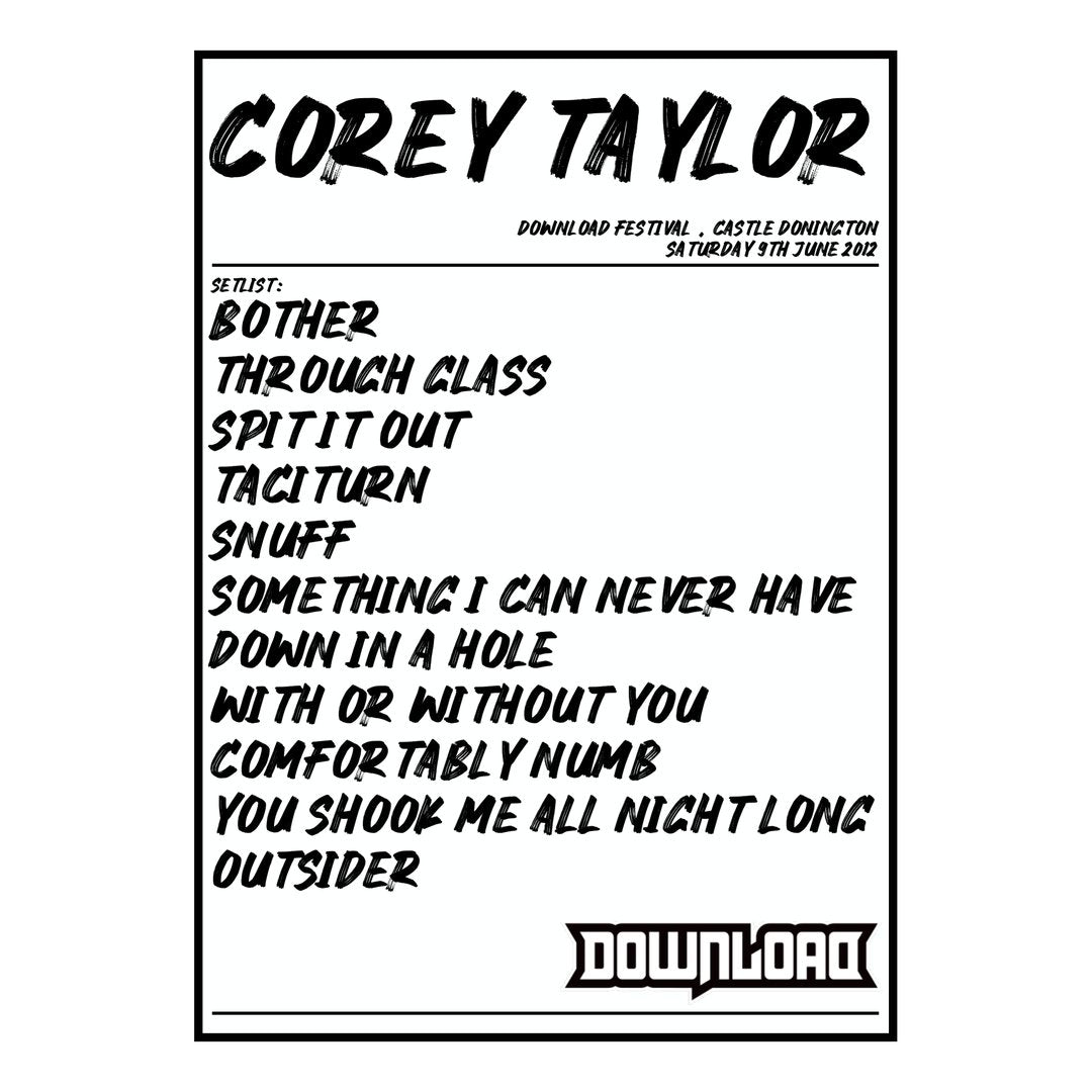 Corey Taylor Castle Donington 9th June 2012 Setlist poster
