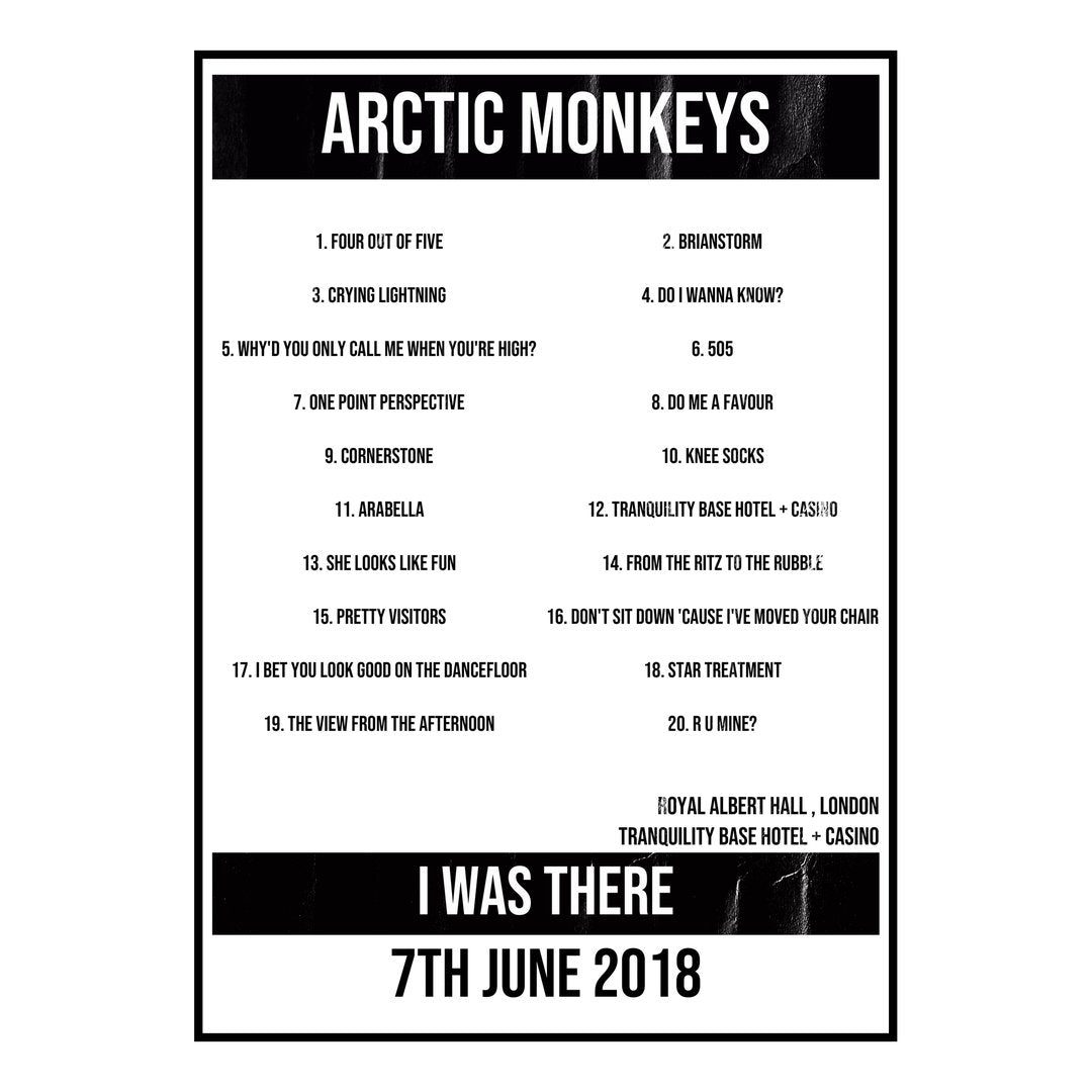 Arctic Monkeys London 7th June 2018 Setlist poster
