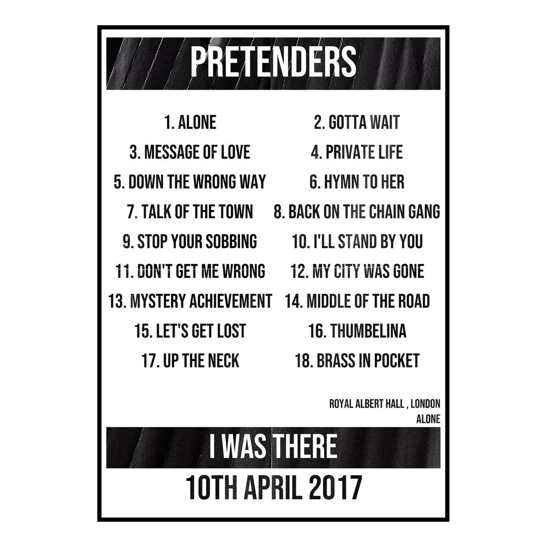 Pretenders London 10th April 2017 Setlist poster