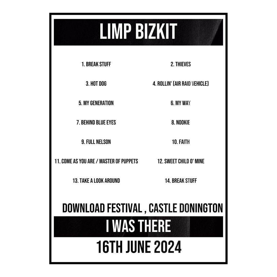 Limp Bizkit Castle Donington 16th June 2024 Setlist poster