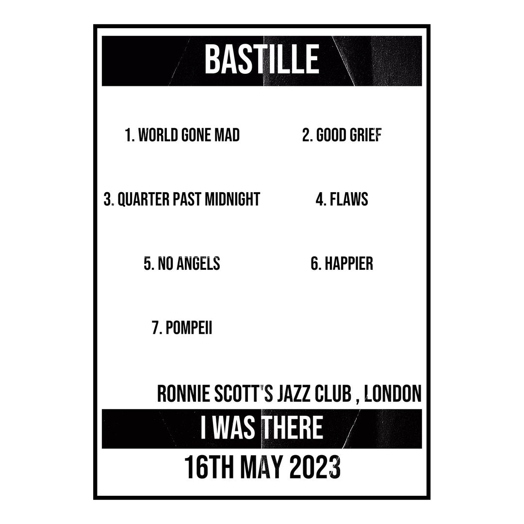 Bastille London 16th May 2023 Setlist poster