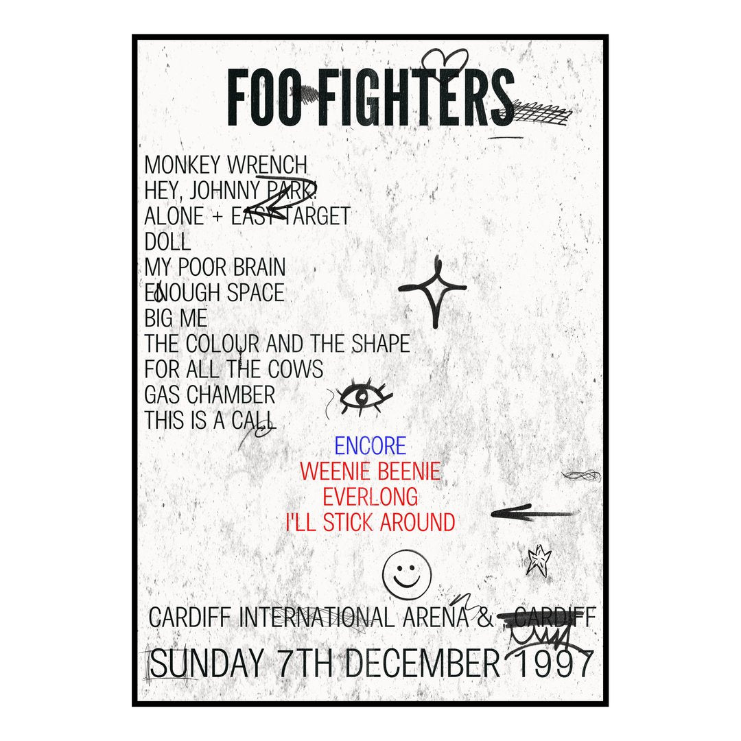 Foo Fighters Cardiff 7th December 1997 Setlist poster