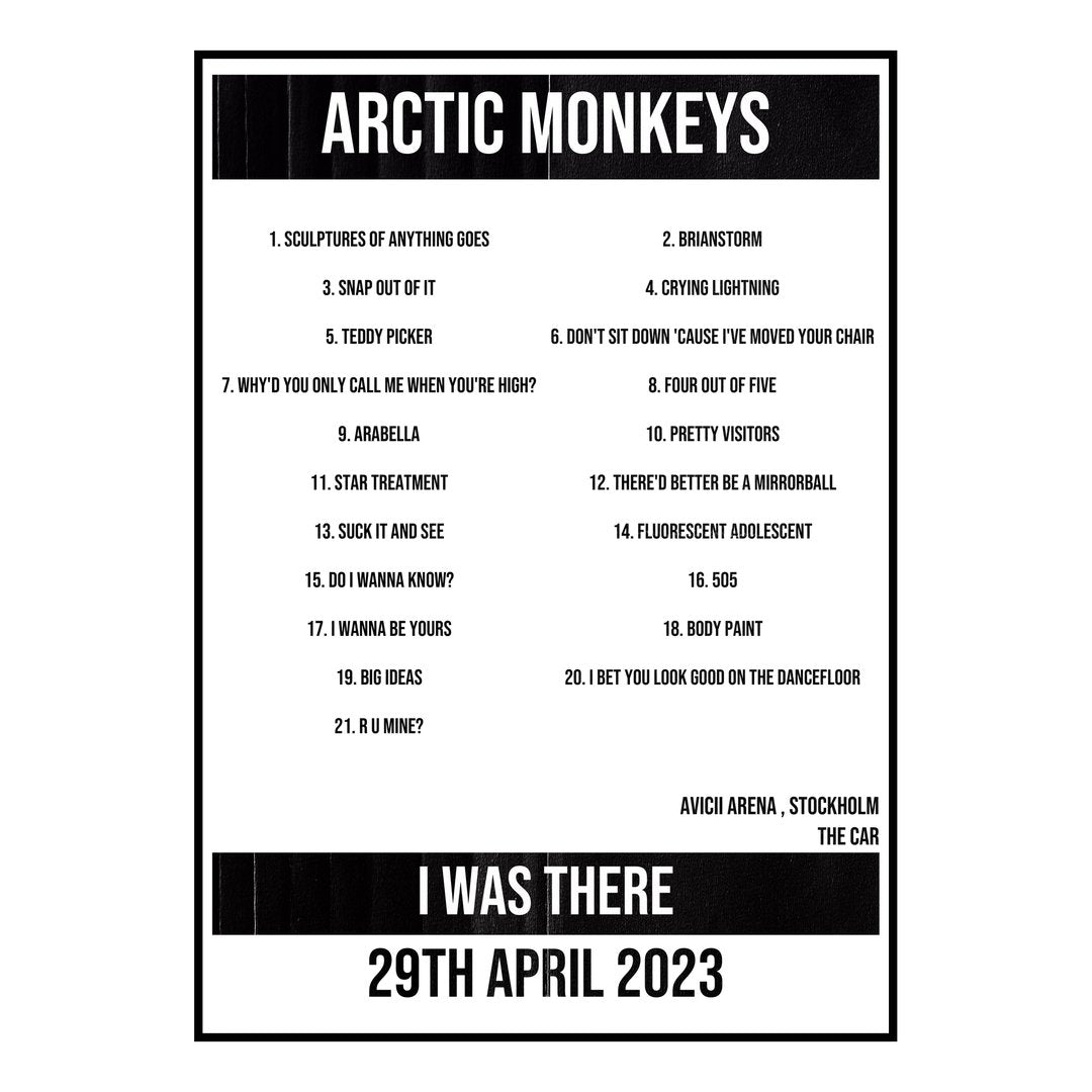 Arctic Monkeys Stockholm 29th April 2023 Setlist poster