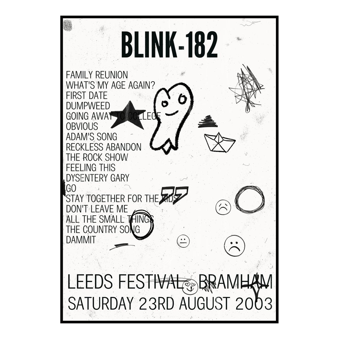 blink‐182 Bramham 23rd August 2003 Setlist poster