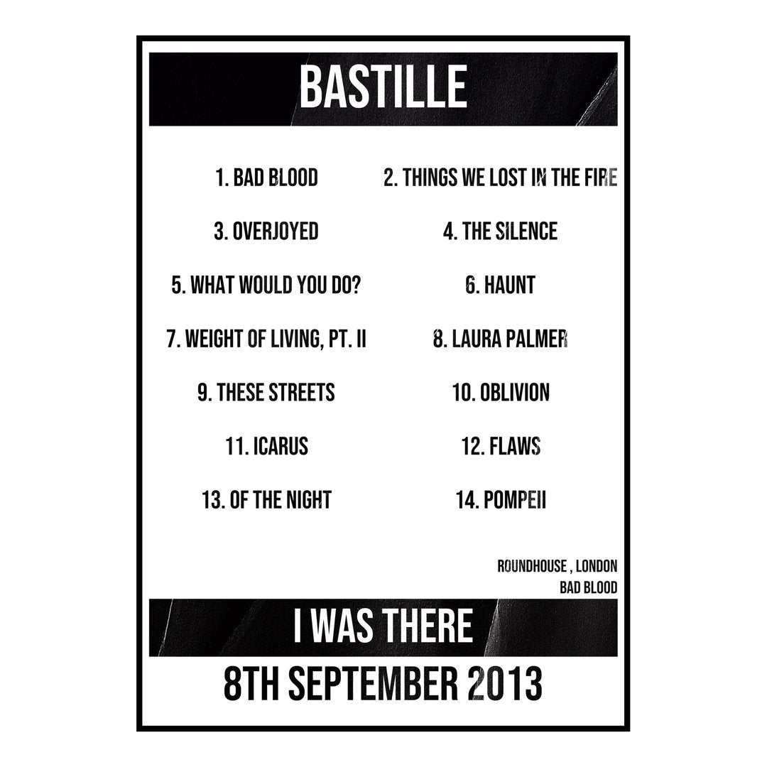 Bastille London 8th September 2013 Setlist poster