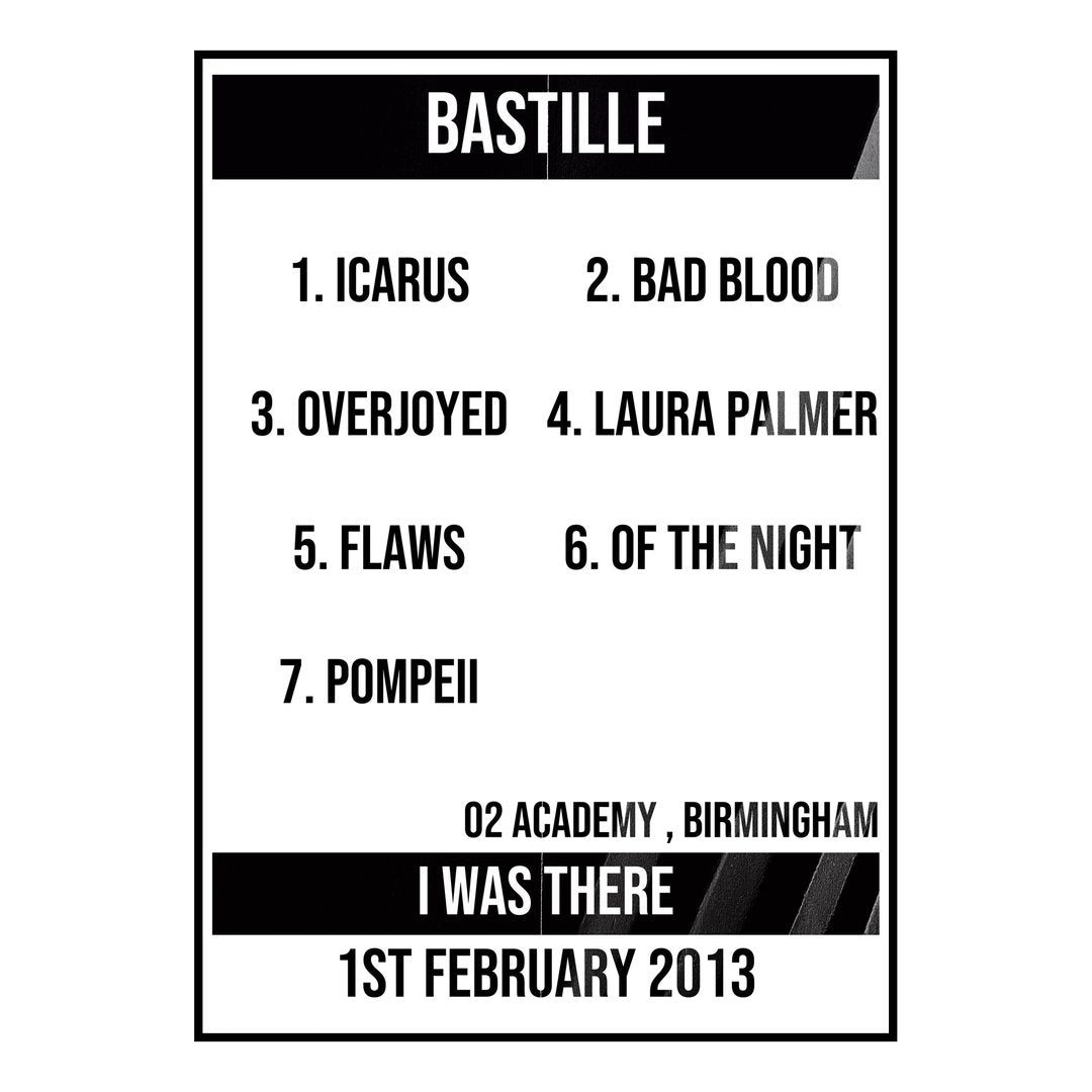 Bastille Birmingham 1st February 2013 Setlist poster