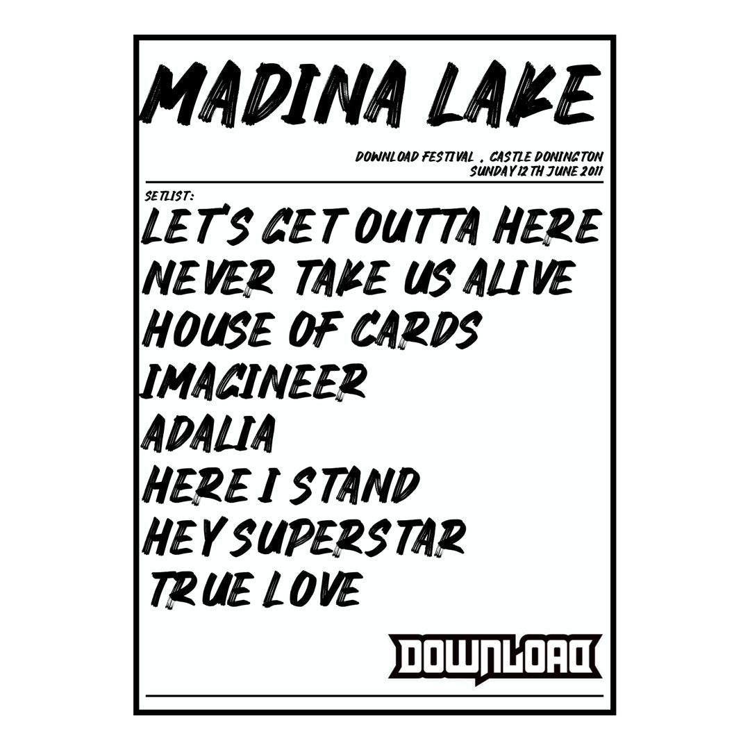 Madina Lake Castle Donington 12th June 2011 Setlist poster