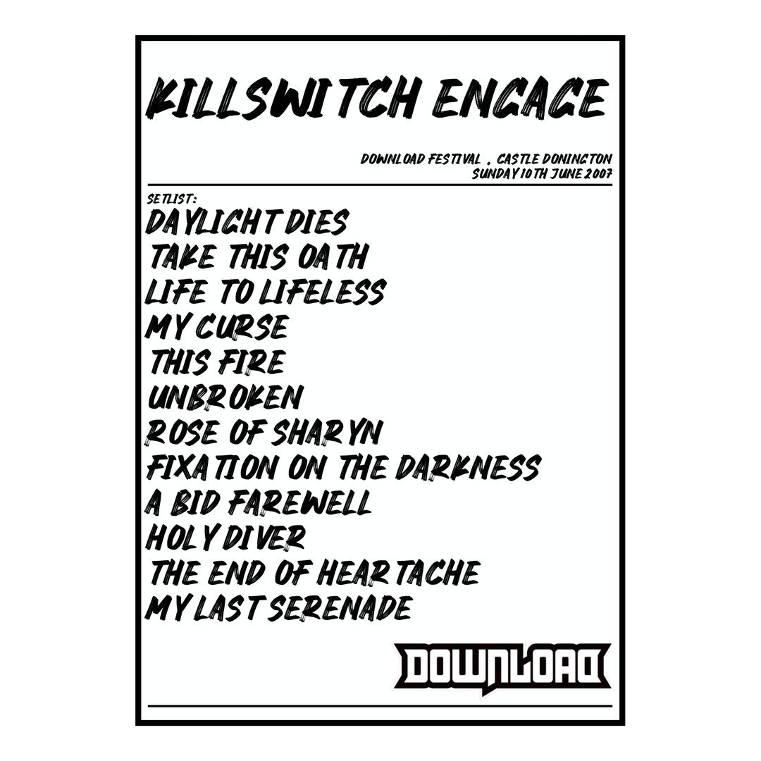 Killswitch Engage Castle Donington 10th June 2007 Setlist poster