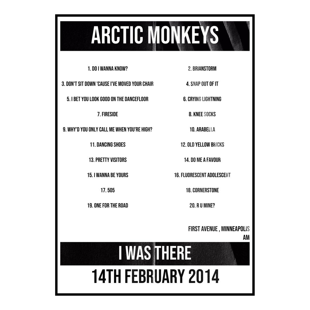 Arctic Monkeys Minneapolis 14th February 2014 Setlist poster