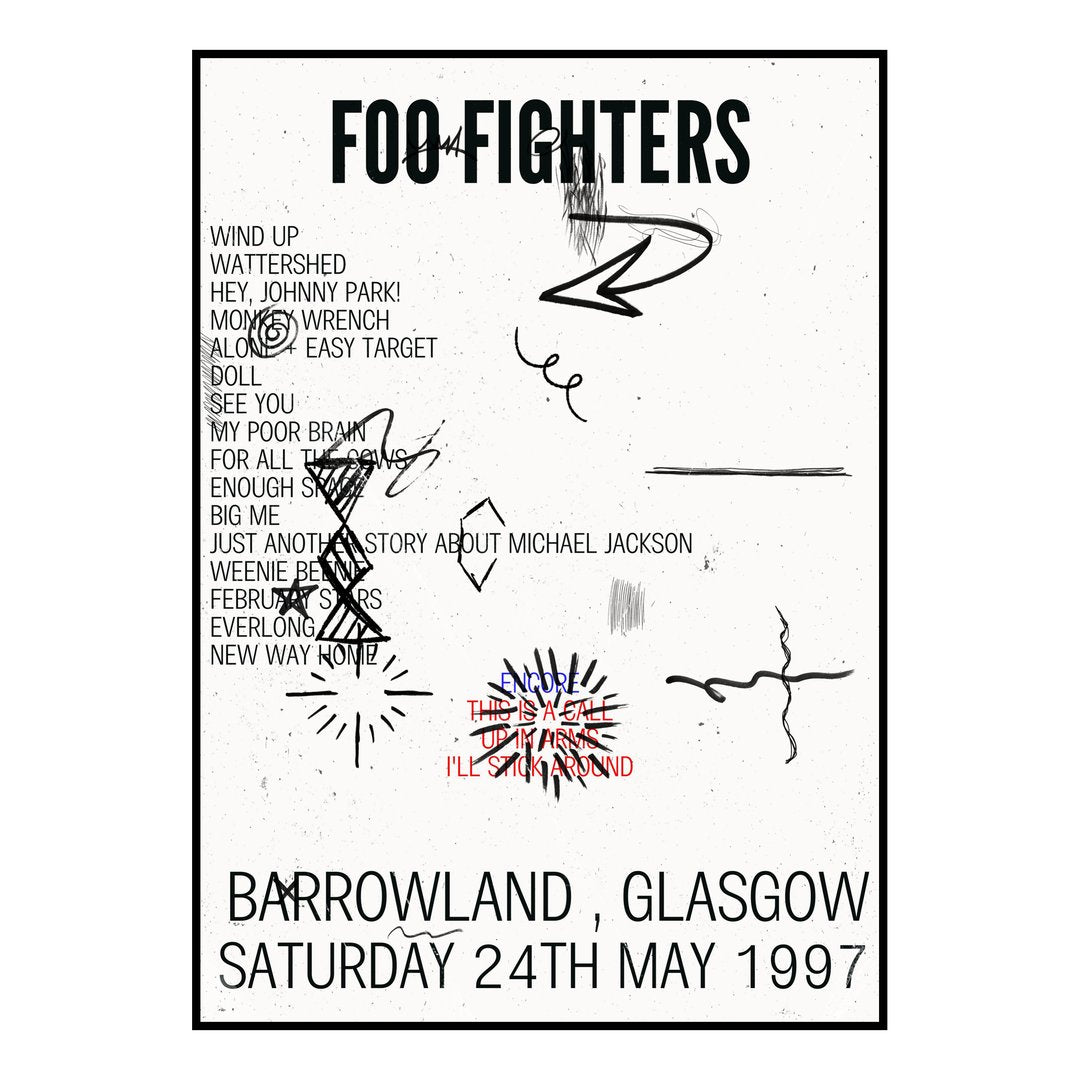 Foo Fighters Glasgow 24th May 1997 Setlist poster