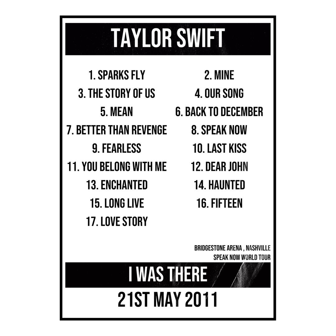 Taylor Swift Nashville 21st May 2011 Setlist poster