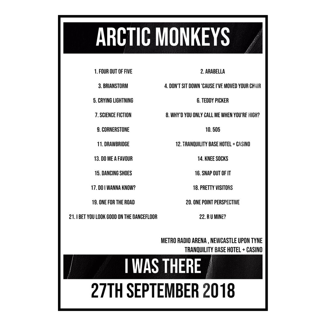 Arctic Monkeys Newcastle upon Tyne 27th September 2018 Setlist poster