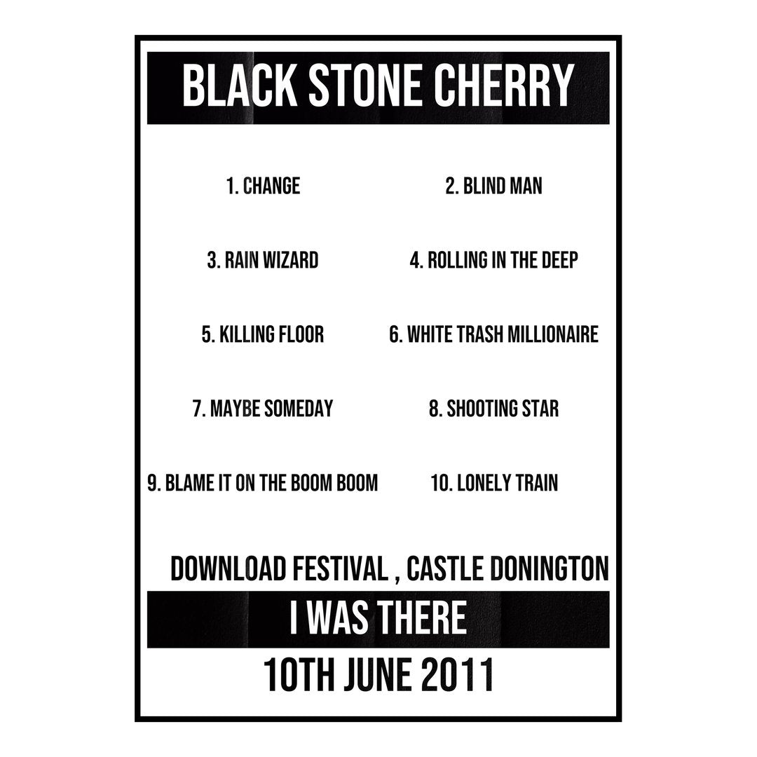 Black Stone Cherry Castle Donington 10th June 2011 Setlist poster