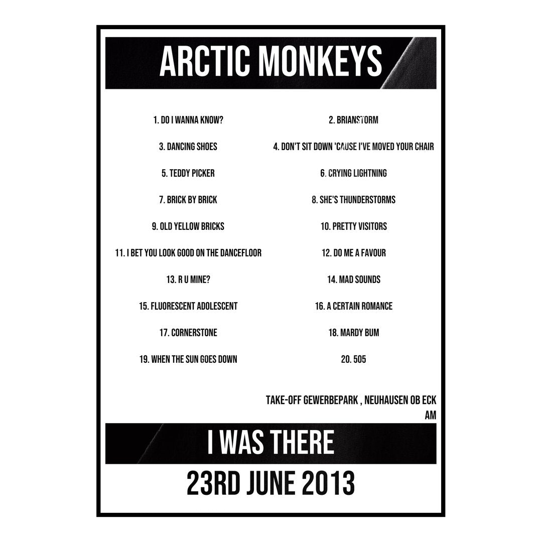 Arctic Monkeys Neuhausen ob Eck 23rd June 2013 Setlist poster