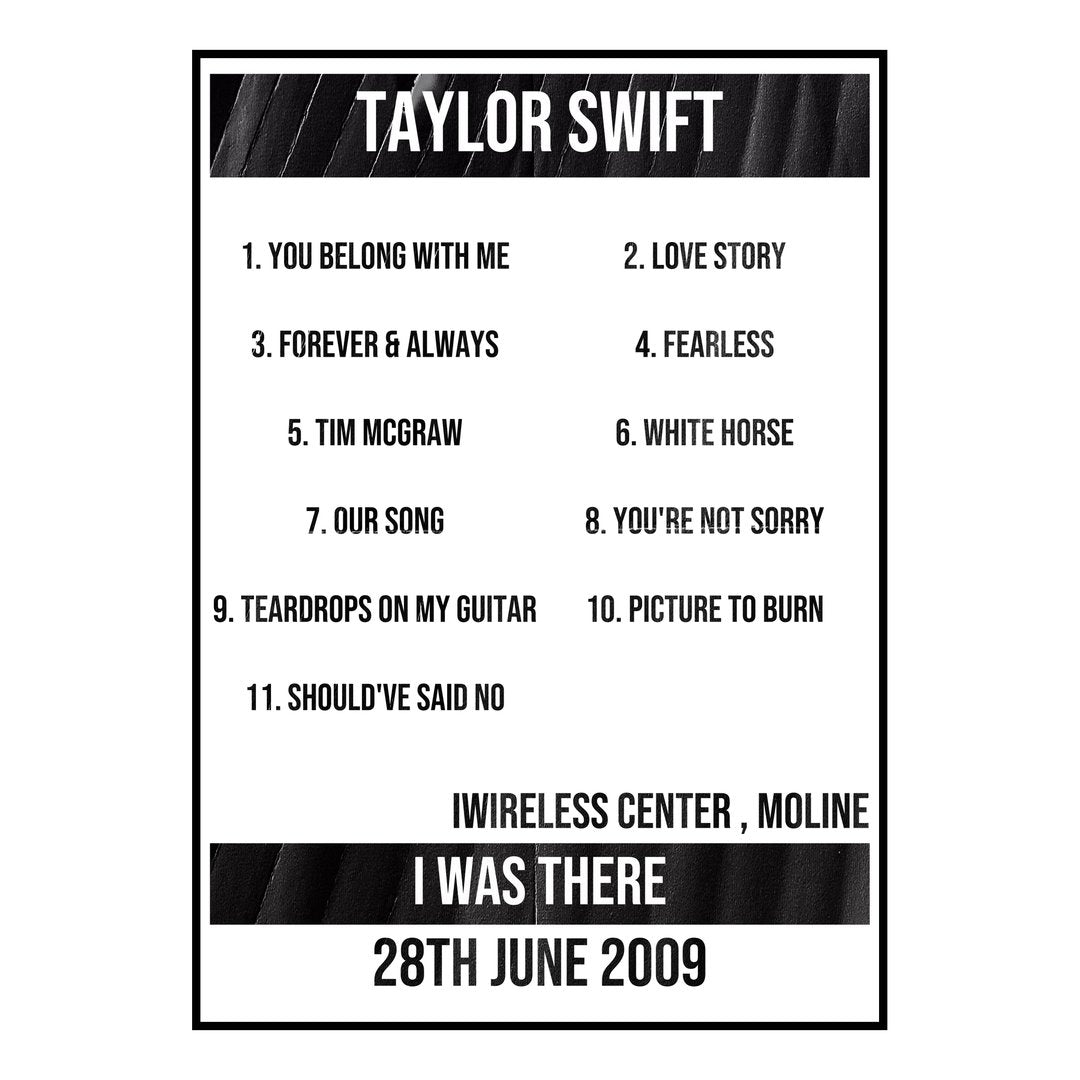 Taylor Swift Moline 28th June 2009 Setlist poster
