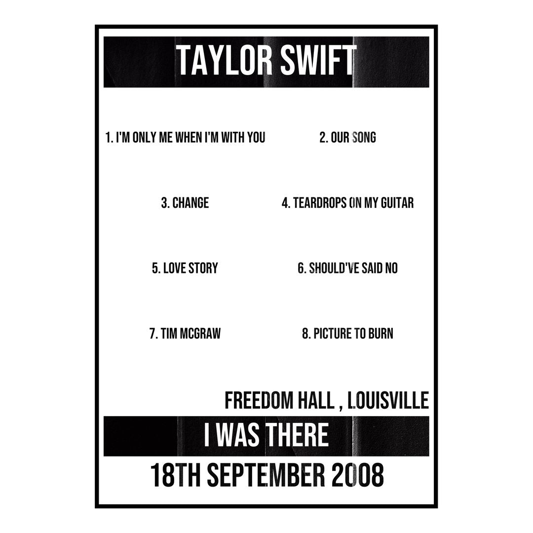 Taylor Swift Louisville 18th September 2008 Setlist poster