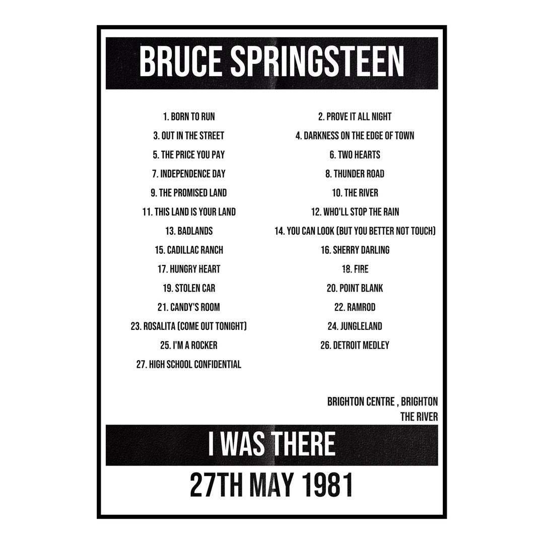 Bruce Springsteen Brighton 27th May 1981 Setlist poster
