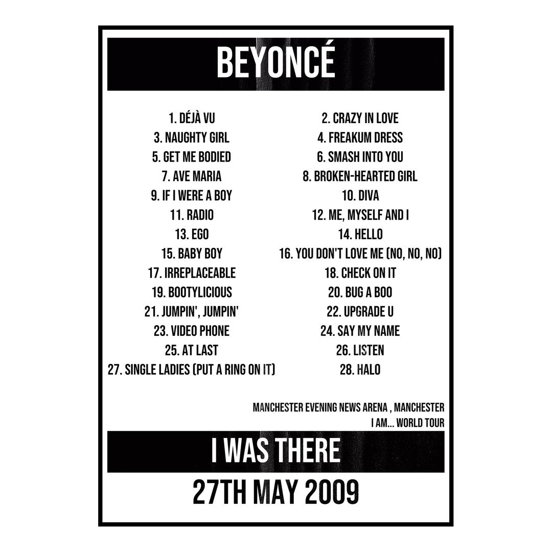 Beyoncé Manchester 27th May 2009 Setlist poster