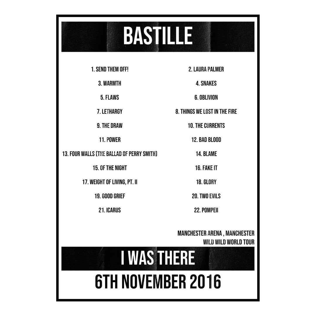 Bastille Manchester 6th November 2016 Setlist poster