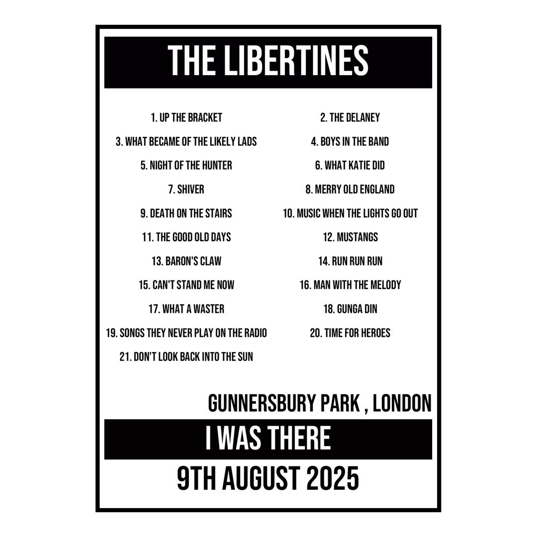A Setlist Poster Featuring The Libertines Gig from London in 2025