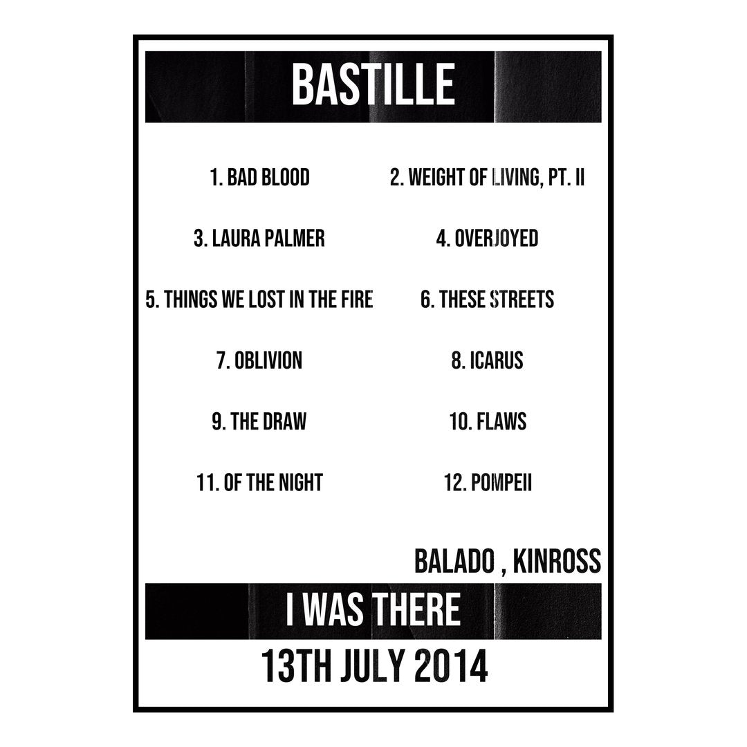 Bastille Kinross 13th July 2014 Setlist poster