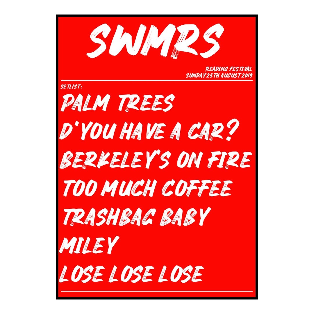 SWMRS Reading 25th August 2019 Setlist poster