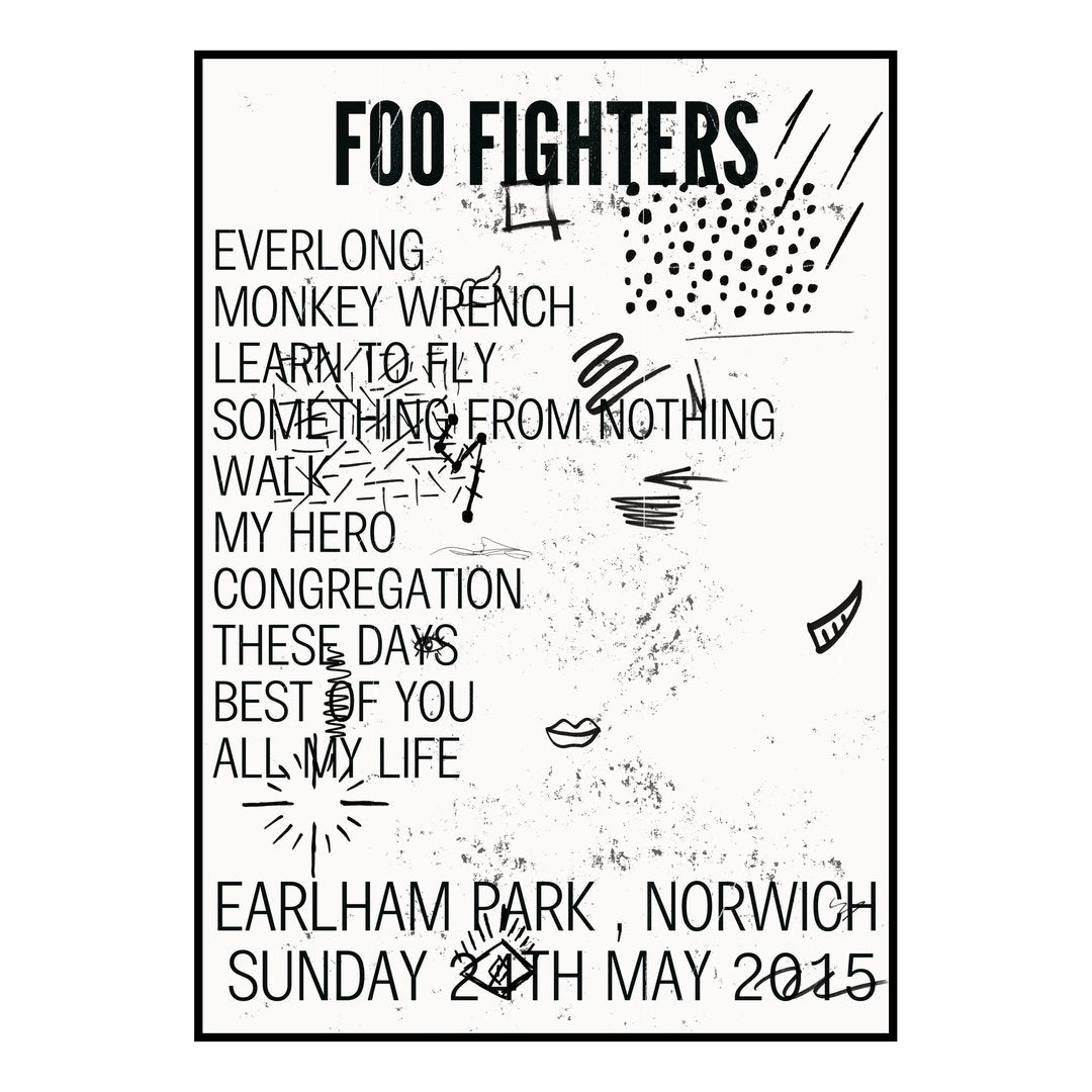 Foo Fighters Norwich 24th May 2015 Setlist poster